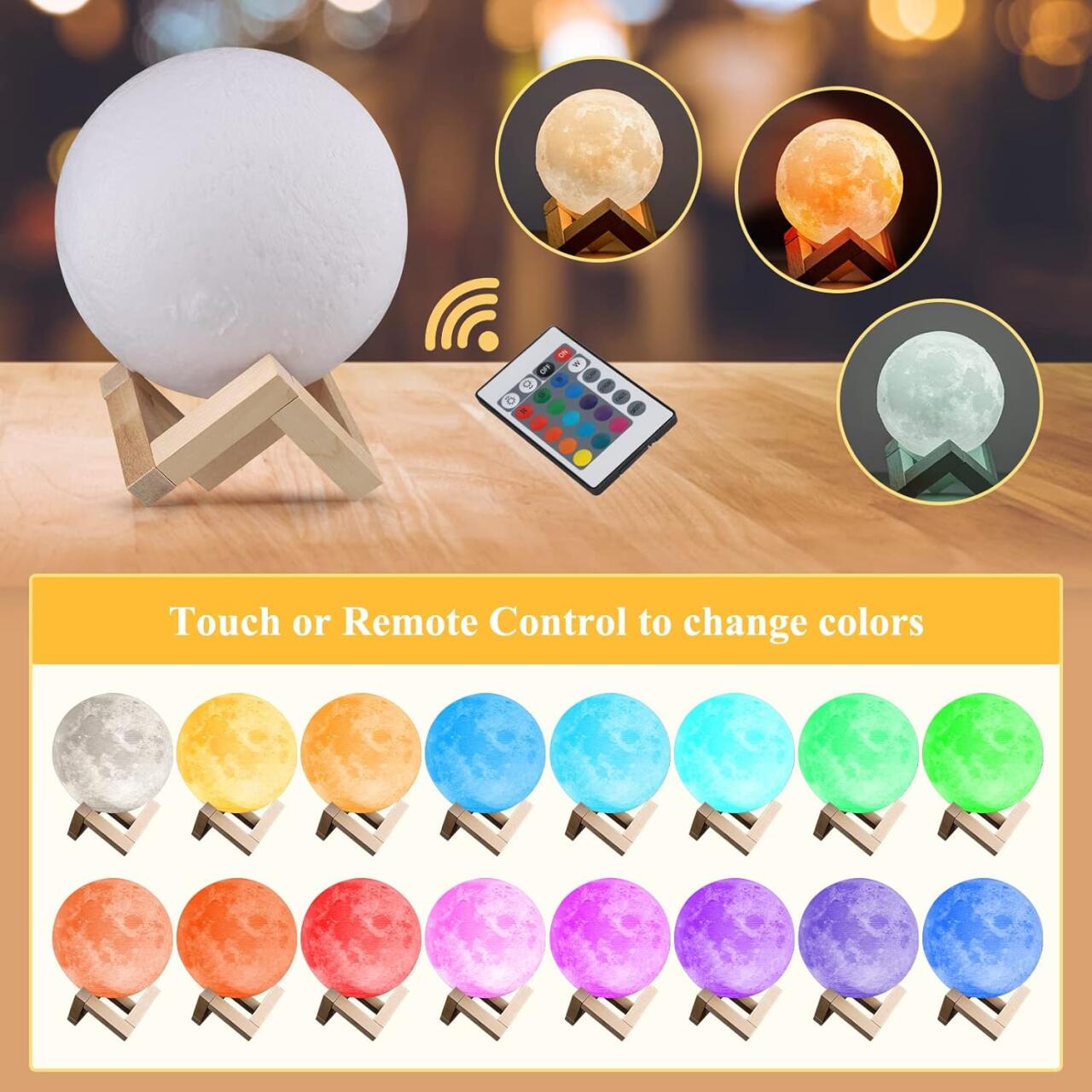 MoonLight 3D – Lámpara Luna Cromoterapéutica con 16 Colores